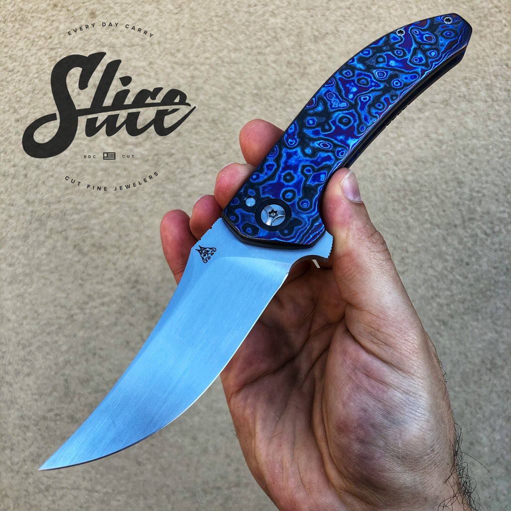 Walter Randolph black timascus Persian framelock flipper