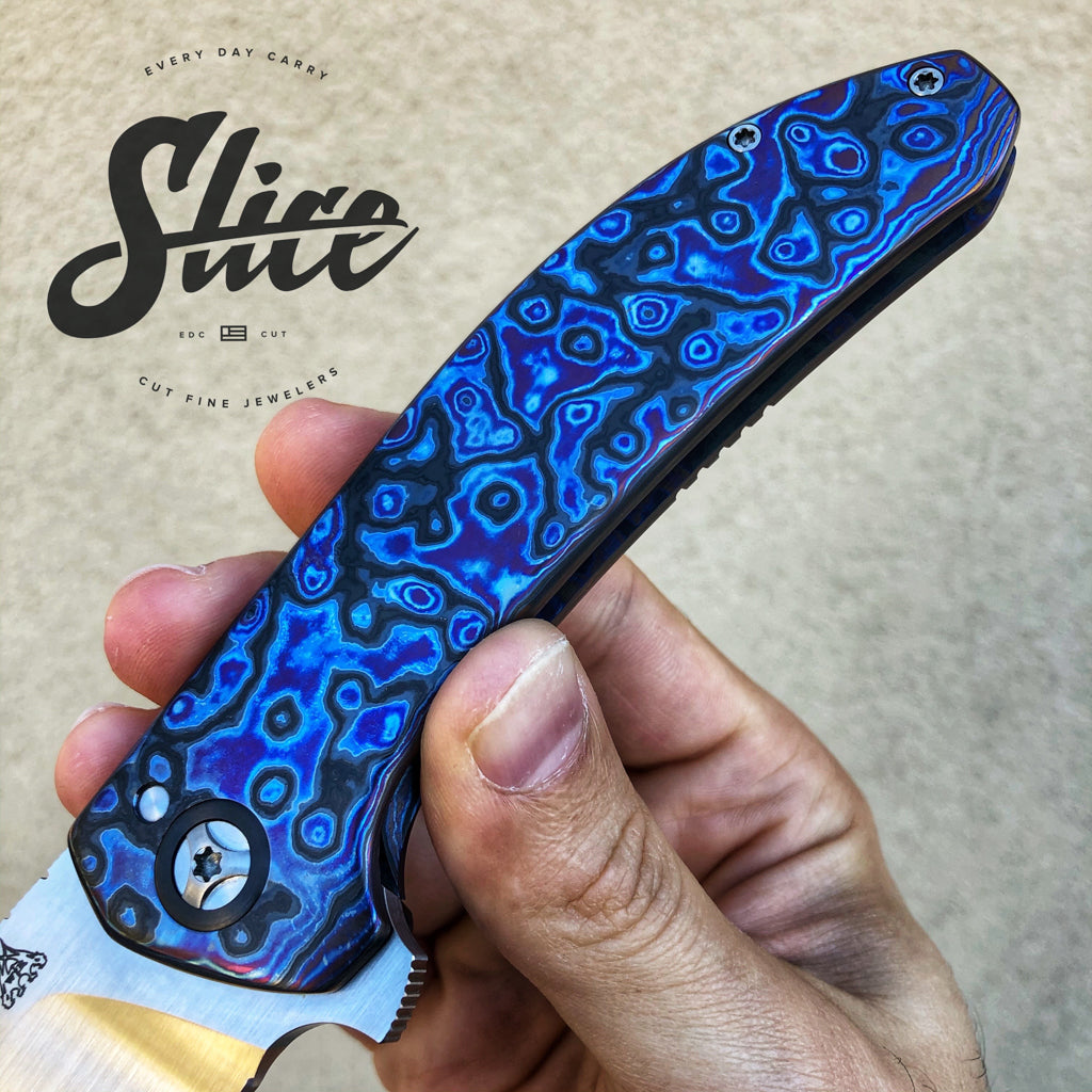 Walter Randolph black timascus Persian framelock flipper