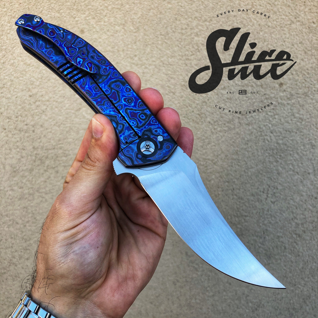 Walter Randolph black timascus Persian framelock flipper