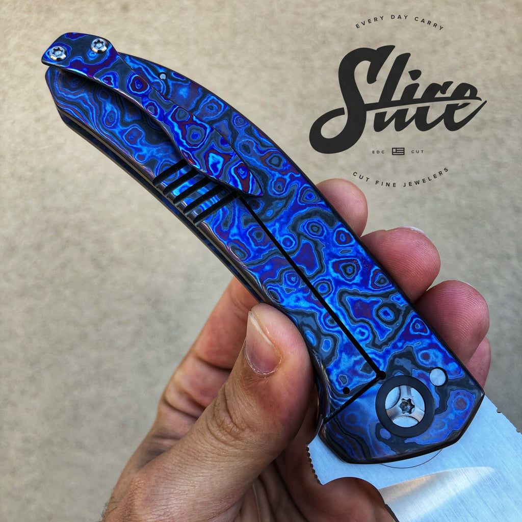 Walter Randolph black timascus Persian framelock flipper