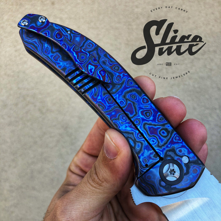 Walter Randolph black timascus Persian framelock flipper