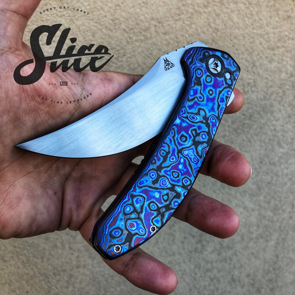 Walter Randolph black timascus Persian framelock flipper